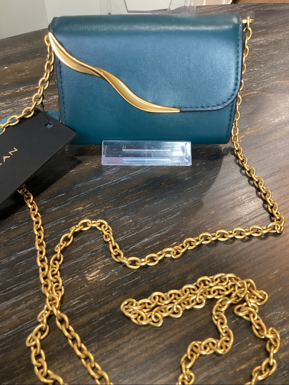 Donna Karan Malverne Teal Leather Mini Crossbody Bag